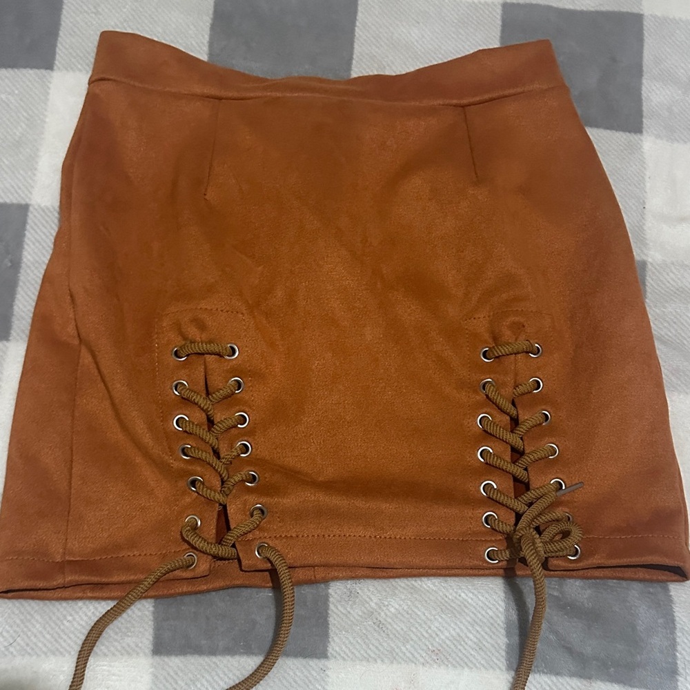 Brown Lace-Up Mini Skirt